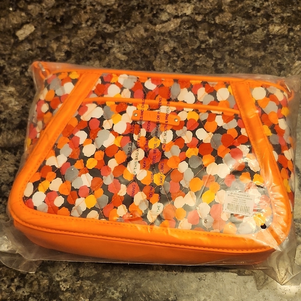 Vera Bradley Pixie Confetti Crossbody Bag eith Coral Trim New With Tags!